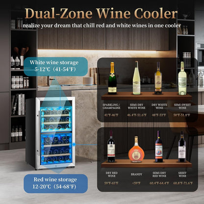 Wine Fridge 52-Bottle Wine Cooler Refrigerators Dual-Zone | Freestanding Compressor Cooling,With 41-68°F