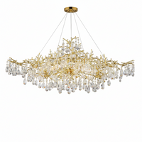 Linear Crystal Chandelier Built for Modern Elegance, 14-Light Gold Finish, Tree Branch Design, Dimmable G9 Base