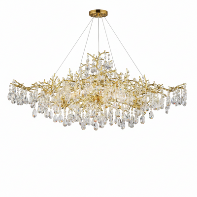 Linear Crystal Chandelier Built for Modern Elegance, 14-Light Gold Finish, Tree Branch Design, Dimmable G9 Base