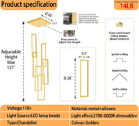 Gold 6 Ring Chandelier Foyer High Ceiling Chandelier Large Contemporary Led Rectangle Chandeliers for Staircase Villa