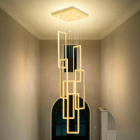 Gold 6 Ring Chandelier Foyer High Ceiling Chandelier Large Contemporary Led Rectangle Chandeliers for Staircase Villa