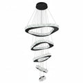 Large Modern Chandelier 5 Ring Chandeliers for High Ceiling Dimmable Black Chandelier High Ceiling Foyer Chandeliers for Living Room Dining Room Staircase