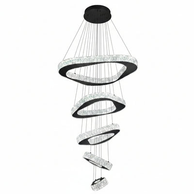 Large Modern Chandelier 5 Ring Chandeliers for High Ceiling Dimmable Black Chandelier High Ceiling Foyer Chandeliers for Living Room Dining Room Staircase