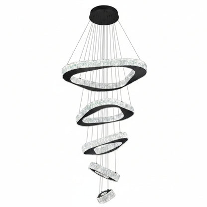 Large Modern Chandelier 5 Ring Chandeliers for High Ceiling Dimmable Black Chandelier High Ceiling Foyer Chandeliers for Living Room Dining Room Staircase