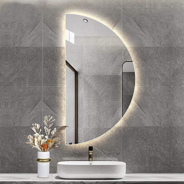 47In Half Moon LED Mirror for Bathroom,Semi Circle Wall Mirror | Irregular Smart Vanity Mirror,Left Semicircle,Anti-Fog,3-Color Dimmable,Touch,Frameless Backlit,24 * 47In/60 * 120Cm