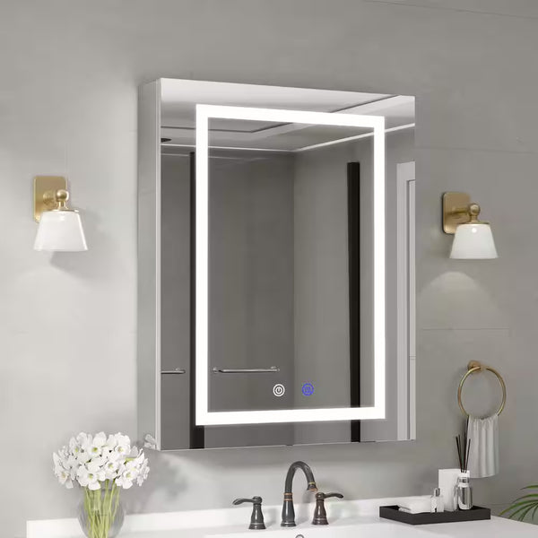 24 In. W X 30 In. H Rectangular Aluminum Light Medicine Cabinet with Mirror, Defogging, Mounted Recessed or Surface