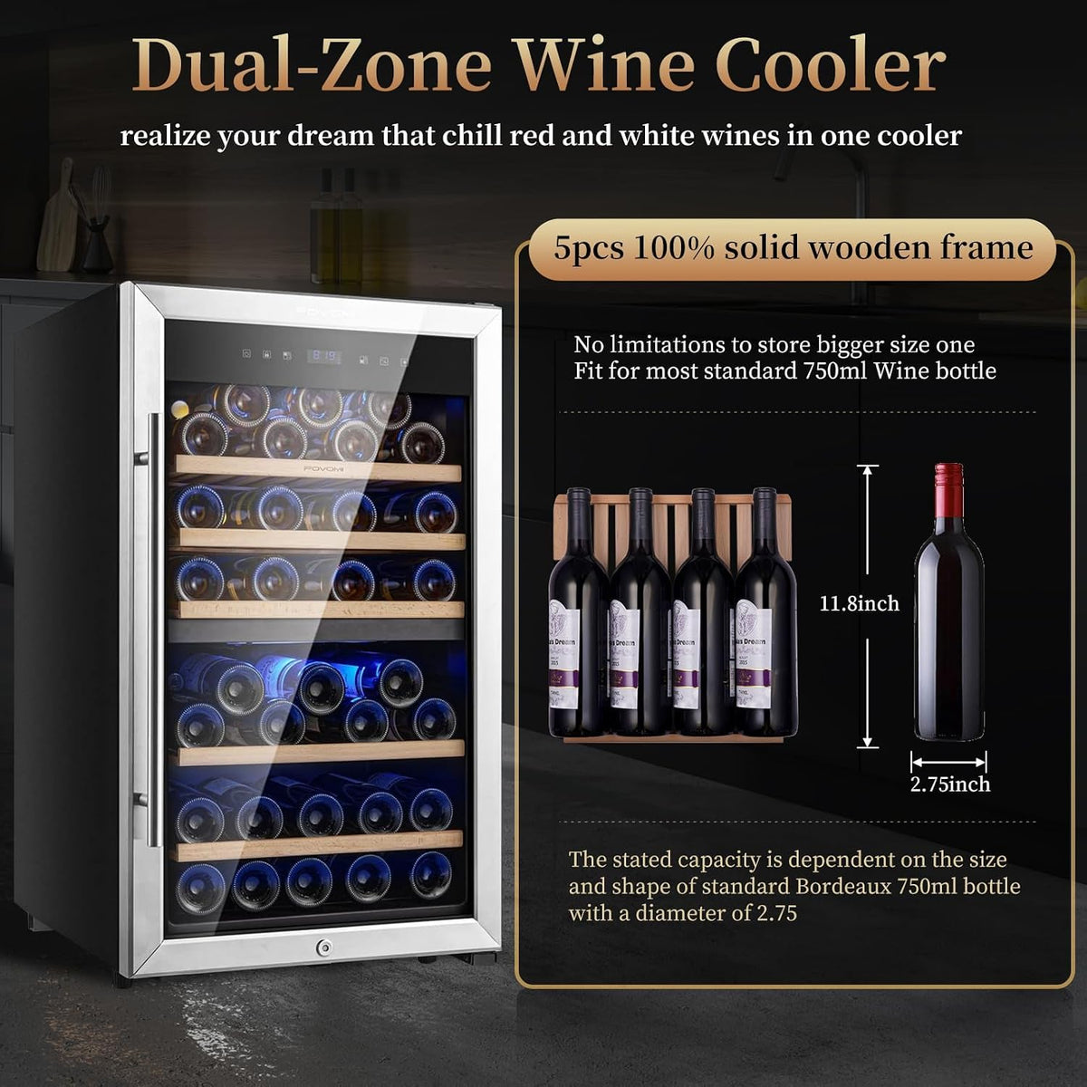 Wine Fridge 52-Bottle Wine Cooler Refrigerators Dual-Zone | Freestanding Compressor Cooling,With 41-68°F