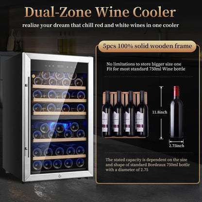 Wine Fridge 52-Bottle Wine Cooler Refrigerators Dual-Zone | Freestanding Compressor Cooling,With 41-68°F