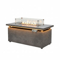 50000 BTU Rectangular Fire Pit Table with Golden Led Light Metal Table Top Outdoor Propane Fire Pit Table