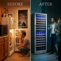 Wine Cooler Fridge Built to Preserve Collections, 24 Inch Dual Zone, Professional Compressor, Quiet Operation — Before & After