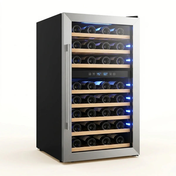 Wine Cooler Fridge Built to Preserve Collections, 24 Inch Dual Zone, Professional Compressor, Quiet Operation — Studio Shot