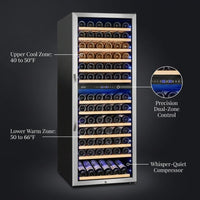 Wine Cooler Fridge Built to Preserve Collections, 24 Inch Dual Zone, Professional Compressor, Quiet Operation — infographic